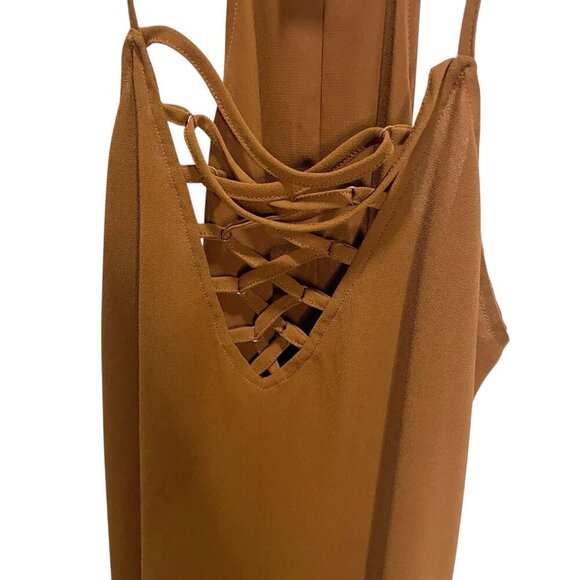 Forever 21 S Women's Rust Spaghetti Strap Lined Sheer Peek a Boo Dress Tunic - Picture 3 of 5